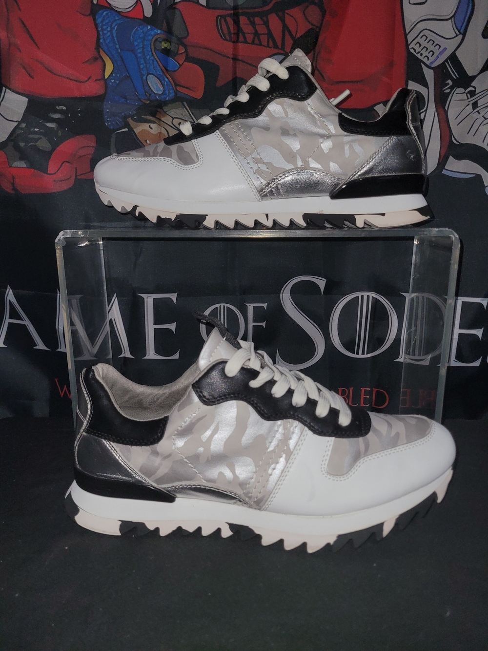 Karl Lagerfeld White, Silver & Black Men’s Athletic Sneakers